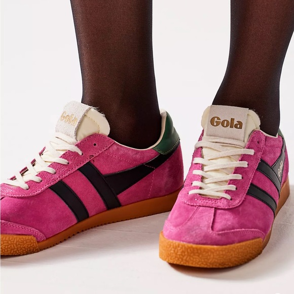 Gola Shoes - Gola Elan Sneakers - Women's Pink and Green Suede Sneakers